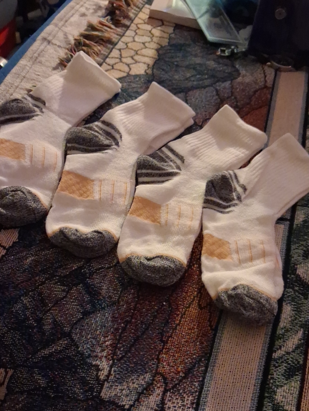 Men's White Athletic Crew Socks with Gray & Tan Accents